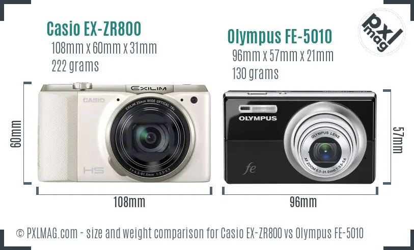 Casio EX-ZR800 vs Olympus FE-5010 size comparison