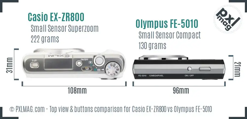 Casio EX-ZR800 vs Olympus FE-5010 top view buttons comparison