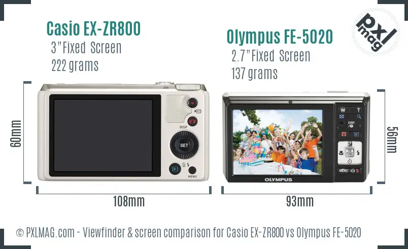 Casio EX-ZR800 vs Olympus FE-5020 Screen and Viewfinder comparison