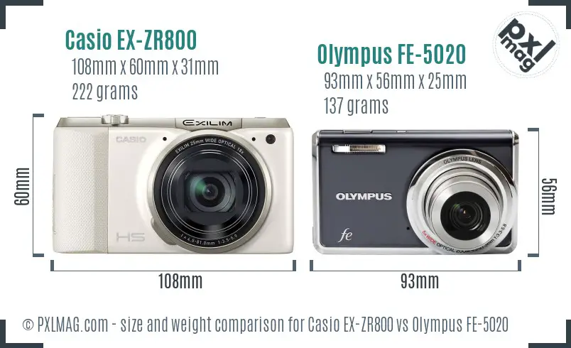 Casio EX-ZR800 vs Olympus FE-5020 size comparison