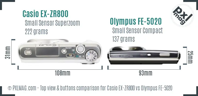 Casio EX-ZR800 vs Olympus FE-5020 top view buttons comparison