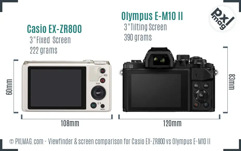 Casio EX-ZR800 vs Olympus E-M10 II Screen and Viewfinder comparison