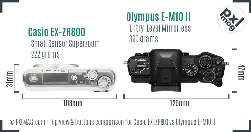 Casio EX-ZR800 vs Olympus E-M10 II top view buttons comparison