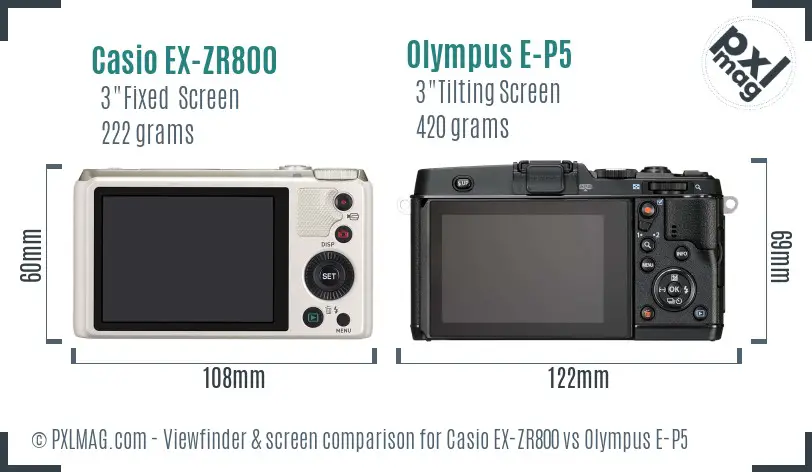 Casio EX-ZR800 vs Olympus E-P5 Screen and Viewfinder comparison
