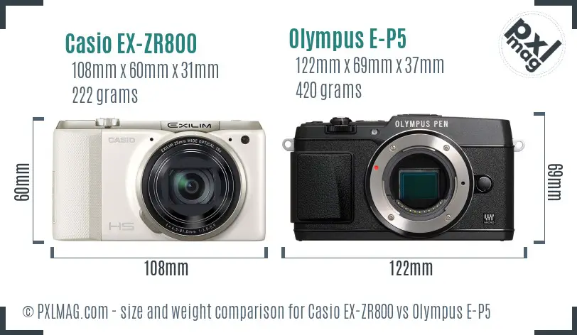 Casio EX-ZR800 vs Olympus E-P5 size comparison