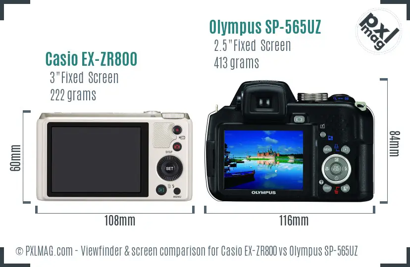 Casio EX-ZR800 vs Olympus SP-565UZ Screen and Viewfinder comparison