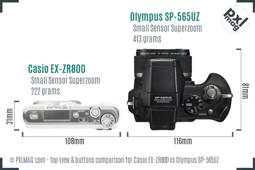 Casio EX-ZR800 vs Olympus SP-565UZ top view buttons comparison