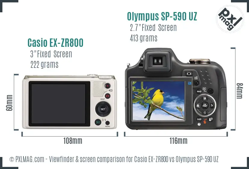 Casio EX-ZR800 vs Olympus SP-590 UZ Screen and Viewfinder comparison