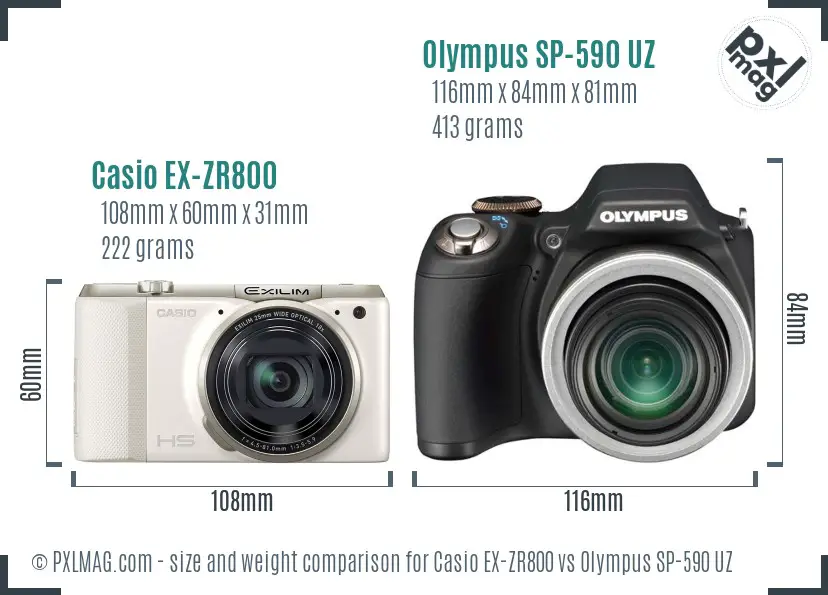 Casio EX-ZR800 vs Olympus SP-590 UZ size comparison