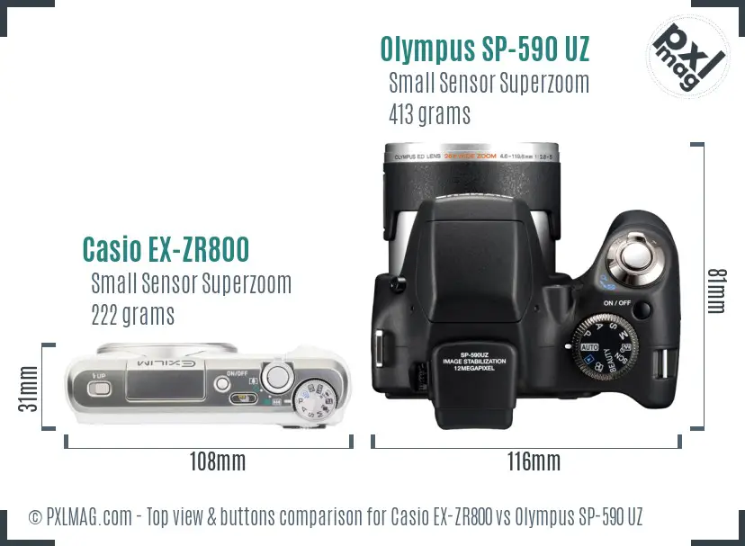 Casio EX-ZR800 vs Olympus SP-590 UZ top view buttons comparison