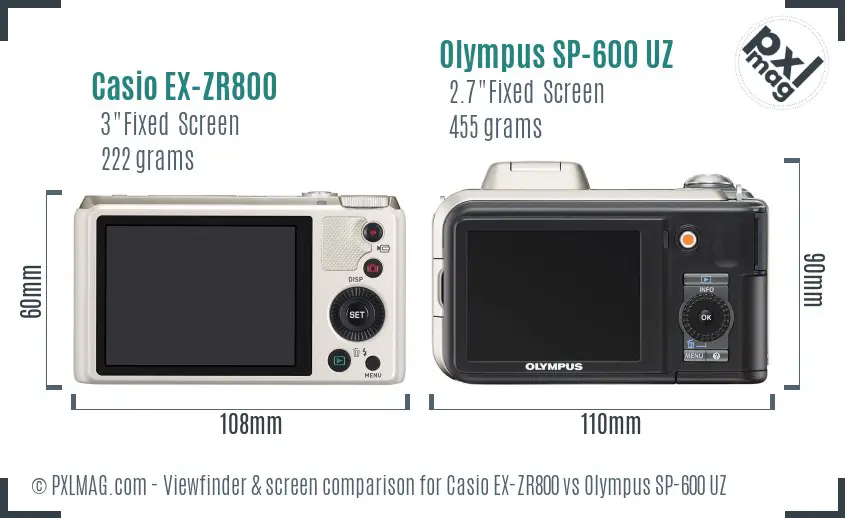 Casio EX-ZR800 vs Olympus SP-600 UZ Screen and Viewfinder comparison