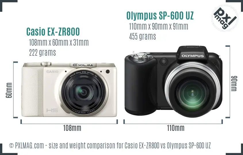 Casio EX-ZR800 vs Olympus SP-600 UZ size comparison