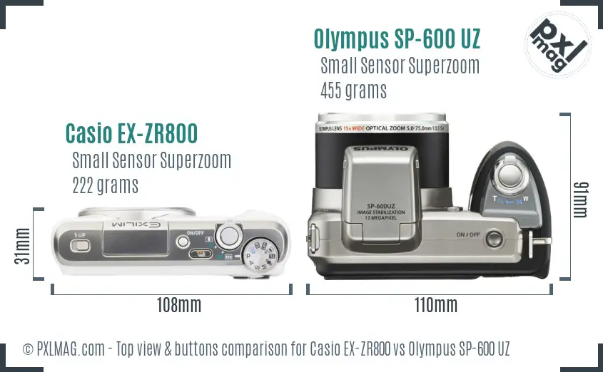 Casio EX-ZR800 vs Olympus SP-600 UZ top view buttons comparison