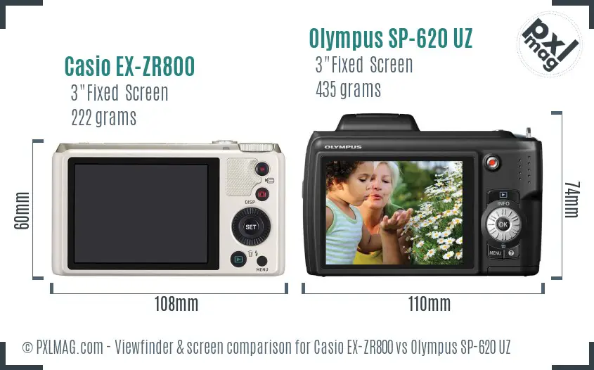 Casio EX-ZR800 vs Olympus SP-620 UZ Screen and Viewfinder comparison