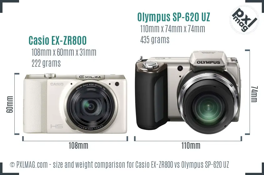 Casio EX-ZR800 vs Olympus SP-620 UZ size comparison