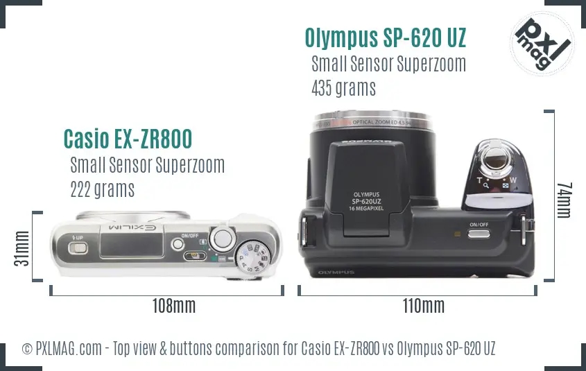 Casio EX-ZR800 vs Olympus SP-620 UZ top view buttons comparison