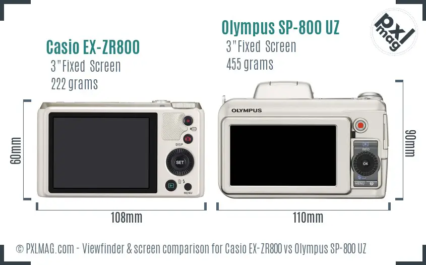 Casio EX-ZR800 vs Olympus SP-800 UZ Screen and Viewfinder comparison