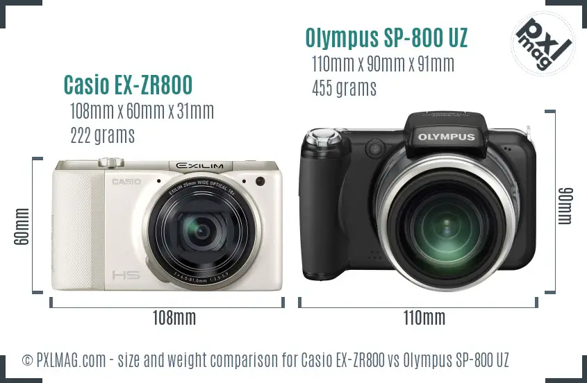 Casio EX-ZR800 vs Olympus SP-800 UZ size comparison