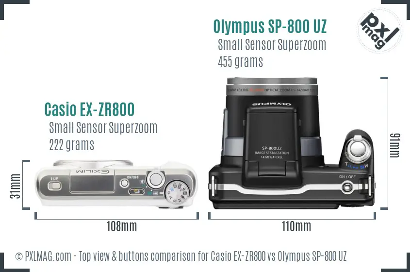 Casio EX-ZR800 vs Olympus SP-800 UZ top view buttons comparison