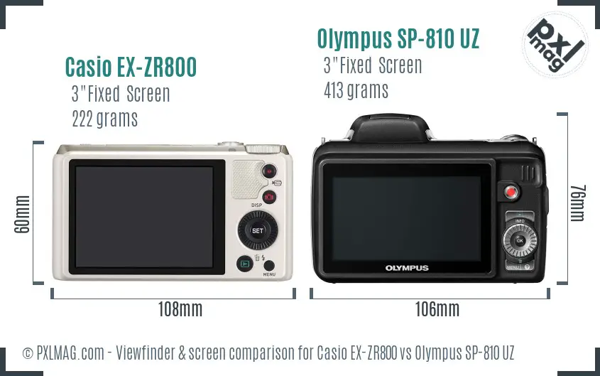 Casio EX-ZR800 vs Olympus SP-810 UZ Screen and Viewfinder comparison Casio EX-ZR800 vs Olympus SP-810 UZ Screen and Viewfinder comparison