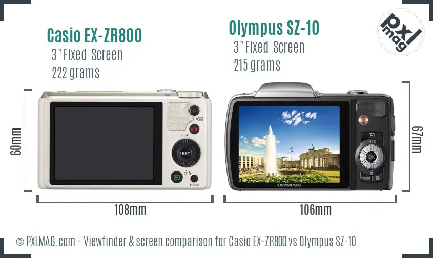 Casio EX-ZR800 vs Olympus SZ-10 Screen and Viewfinder comparison