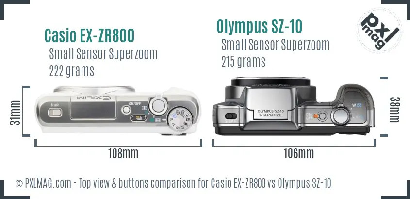 Casio EX-ZR800 vs Olympus SZ-10 top view buttons comparison