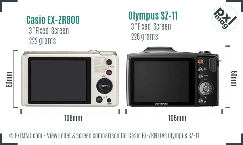 Casio EX-ZR800 vs Olympus SZ-11 Screen and Viewfinder comparison