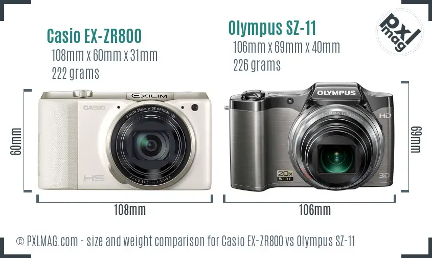 Casio EX-ZR800 vs Olympus SZ-11 size comparison