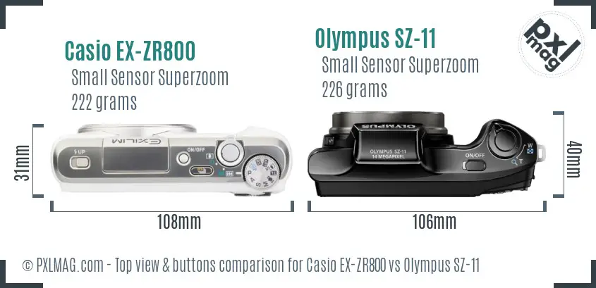Casio EX-ZR800 vs Olympus SZ-11 top view buttons comparison