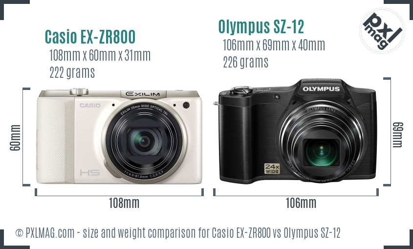 Casio EX-ZR800 vs Olympus SZ-12 size comparison