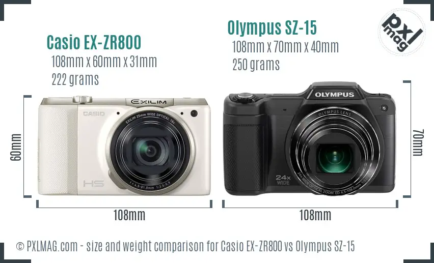 Casio EX-ZR800 vs Olympus SZ-15 size comparison Casio EX-ZR800 vs Olympus SZ-15 size comparison