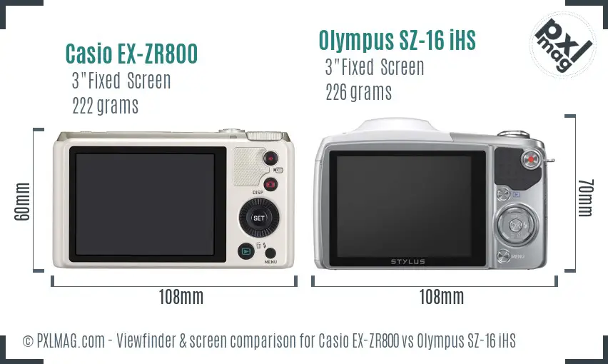 Casio EX-ZR800 vs Olympus SZ-16 iHS Screen and Viewfinder comparison