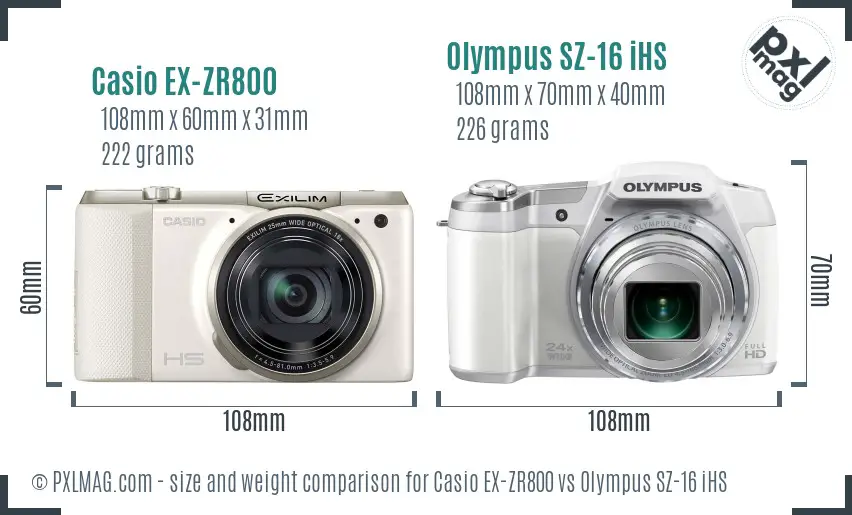 Casio EX-ZR800 vs Olympus SZ-16 iHS size comparison