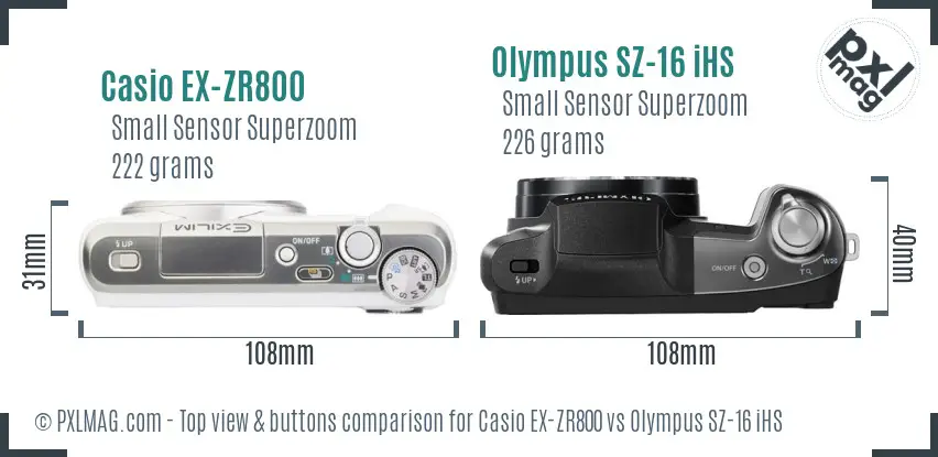 Casio EX-ZR800 vs Olympus SZ-16 iHS top view buttons comparison