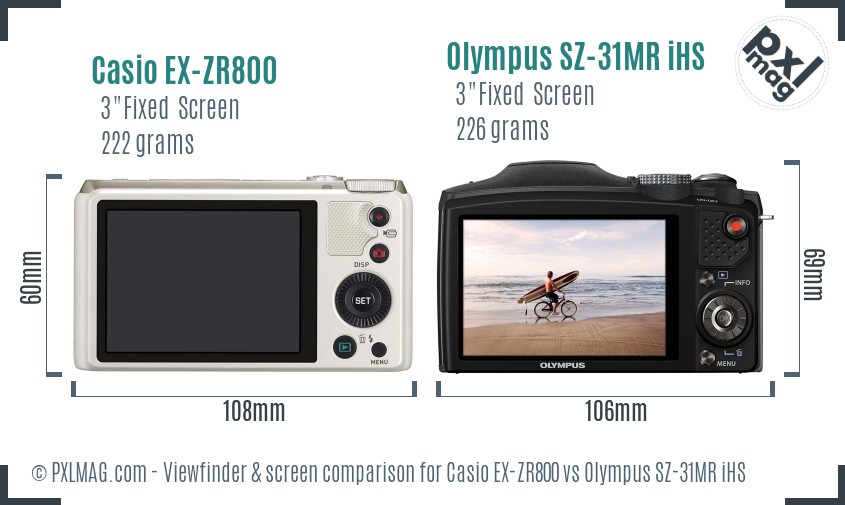 Casio EX-ZR800 vs Olympus SZ-31MR iHS Screen and Viewfinder comparison