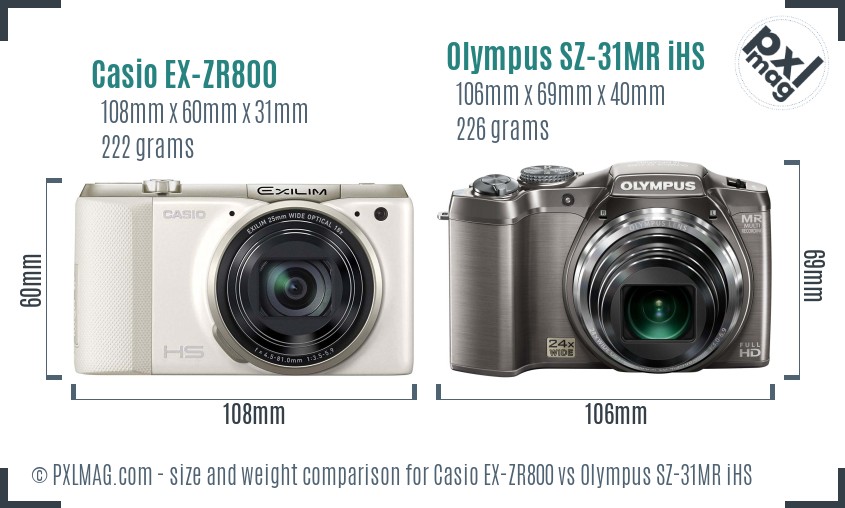 Casio EX-ZR800 vs Olympus SZ-31MR iHS size comparison Casio EX-ZR800 vs Olympus SZ-31MR iHS size comparison