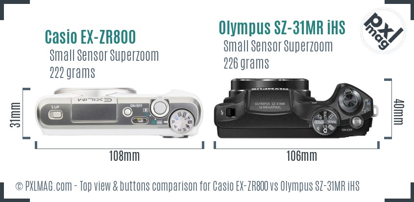 Casio EX-ZR800 vs Olympus SZ-31MR iHS top view buttons comparison