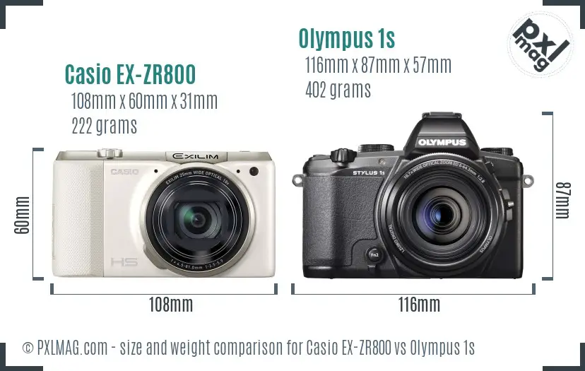Casio EX-ZR800 vs Olympus 1s size comparison