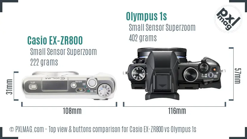 Casio EX-ZR800 vs Olympus 1s top view buttons comparison