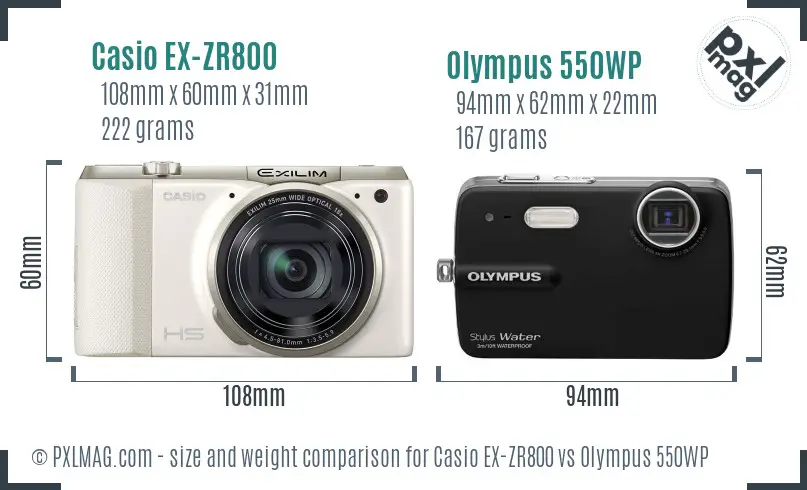 Casio EX-ZR800 vs Olympus 550WP size comparison