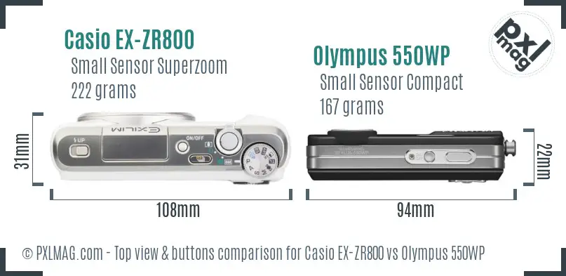 Casio EX-ZR800 vs Olympus 550WP top view buttons comparison