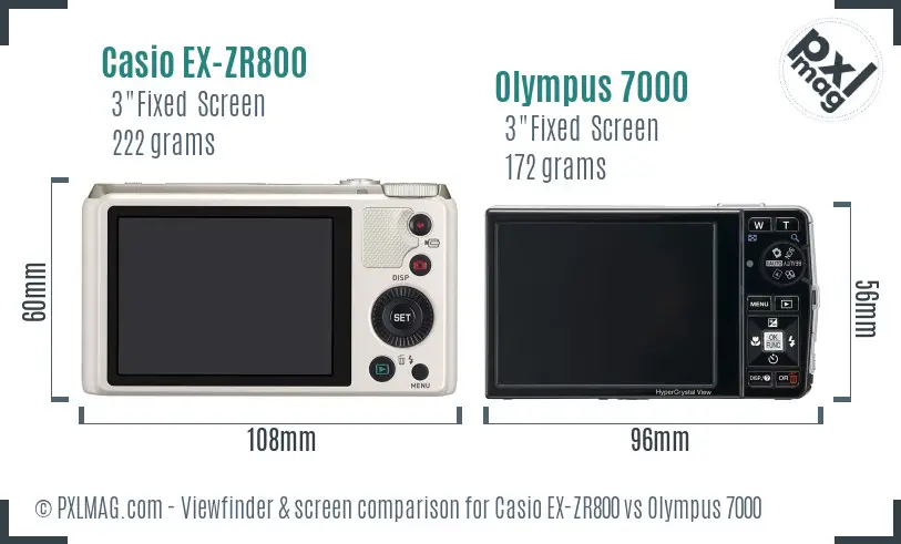 Casio EX-ZR800 vs Olympus 7000 Screen and Viewfinder comparison