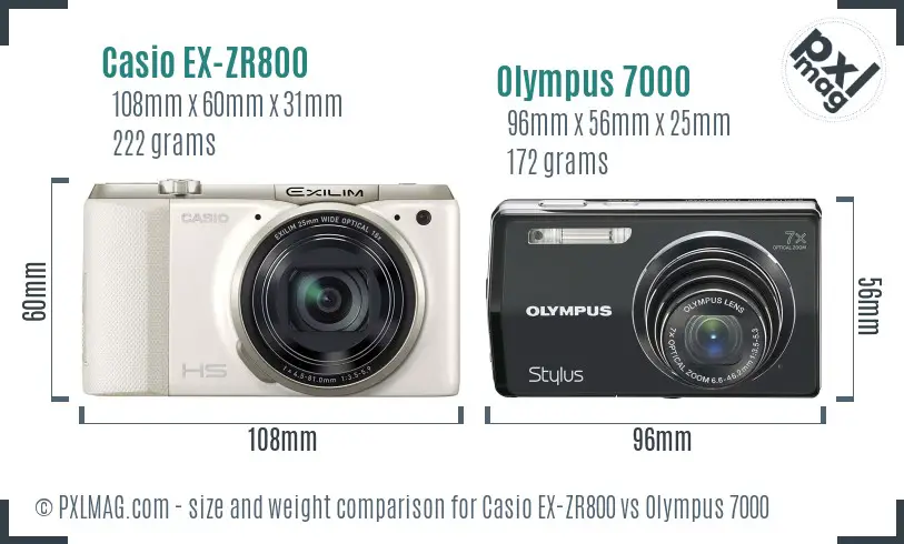 Casio EX-ZR800 vs Olympus 7000 size comparison