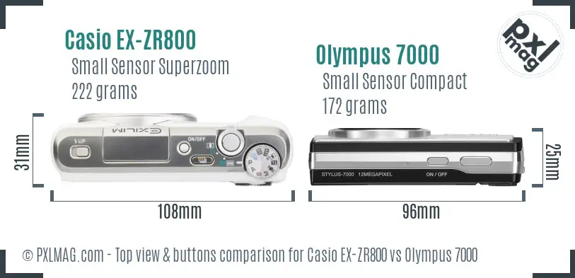 Casio EX-ZR800 vs Olympus 7000 top view buttons comparison