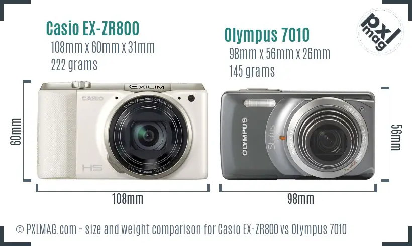 Casio EX-ZR800 vs Olympus 7010 size comparison