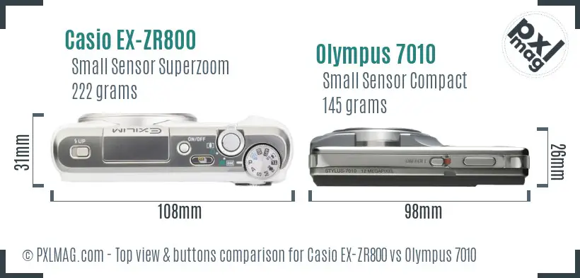 Casio EX-ZR800 vs Olympus 7010 top view buttons comparison