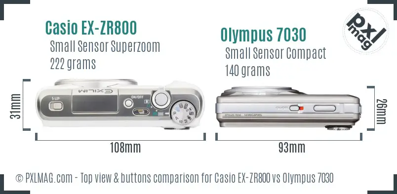 Casio EX-ZR800 vs Olympus 7030 top view buttons comparison