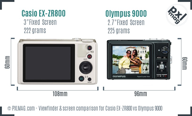 Casio EX-ZR800 vs Olympus 9000 Screen and Viewfinder comparison