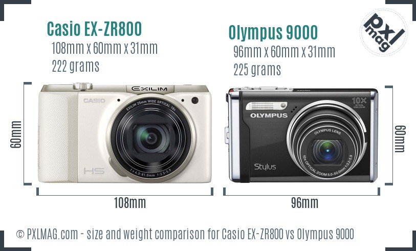 Casio EX-ZR800 vs Olympus 9000 size comparison
