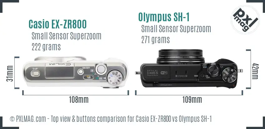 Casio EX-ZR800 vs Olympus SH-1 top view buttons comparison